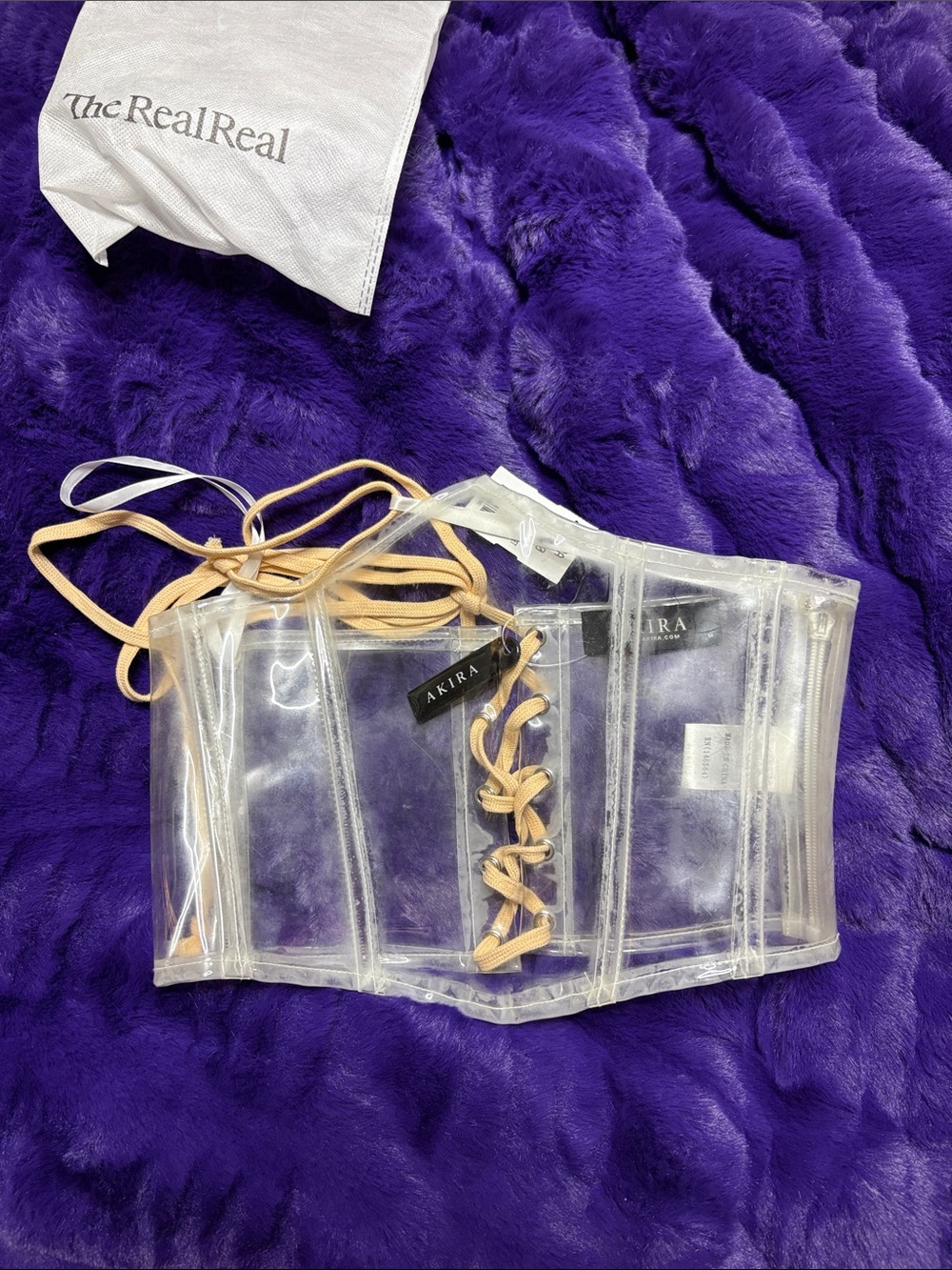 Akira Clear PVC Lace-Up Corset with Tan Lacing. Size m NWT